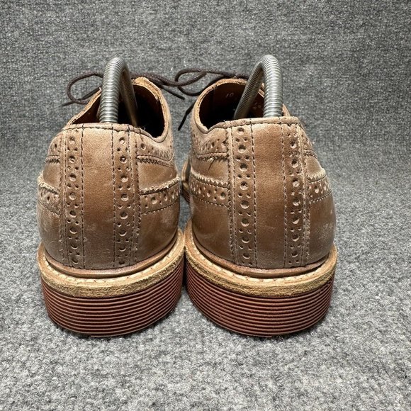 Allen Edmonds Shannon Drive Oxford Shoes Mens 10 Tan Distress Leather Wingtip - Picture 4 of 11